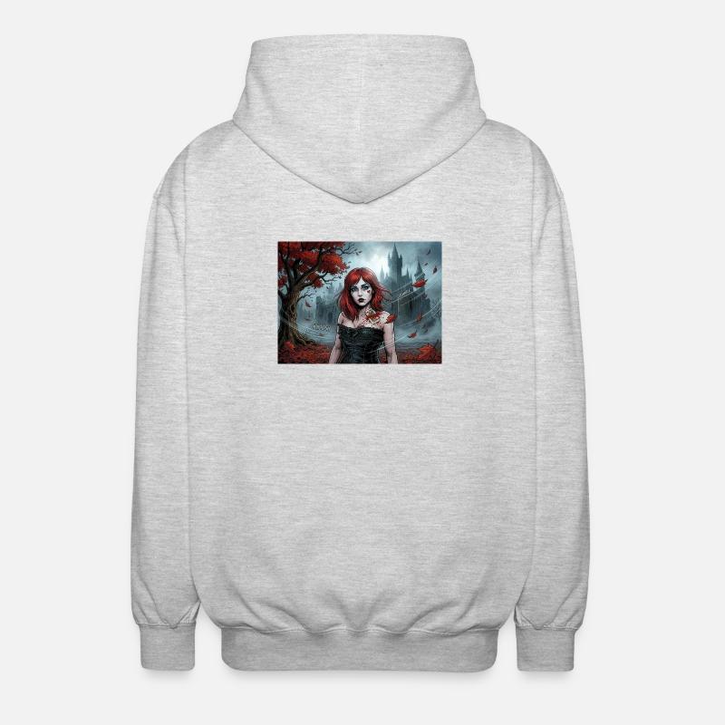 Redhead gothic woman in autumn magic - Unisex Hooded Jacket - light heather grey