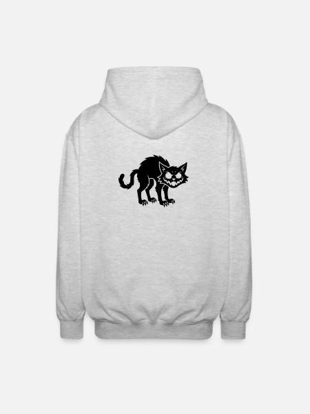 Angry black cat - Unisex Hooded Jacket - light heather grey
