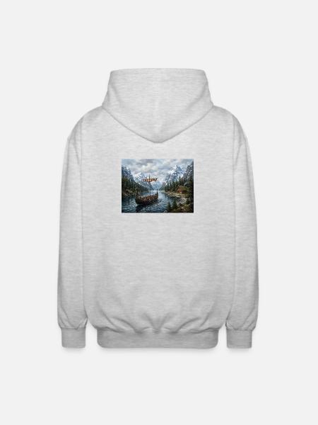 Viking Long Ship - Unisex Hooded Jacket - light heather grey