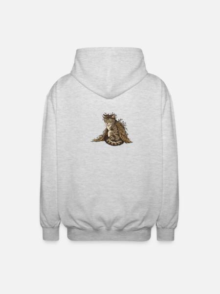 Kitten with a wreath of leaves - Unisex Hooded Jacket - light heather grey
