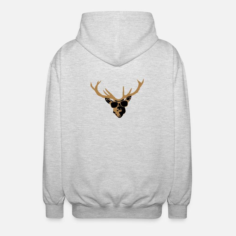 Hirsch mit Brille - Unisex Kapuzenjacke - Hellgrau meliert