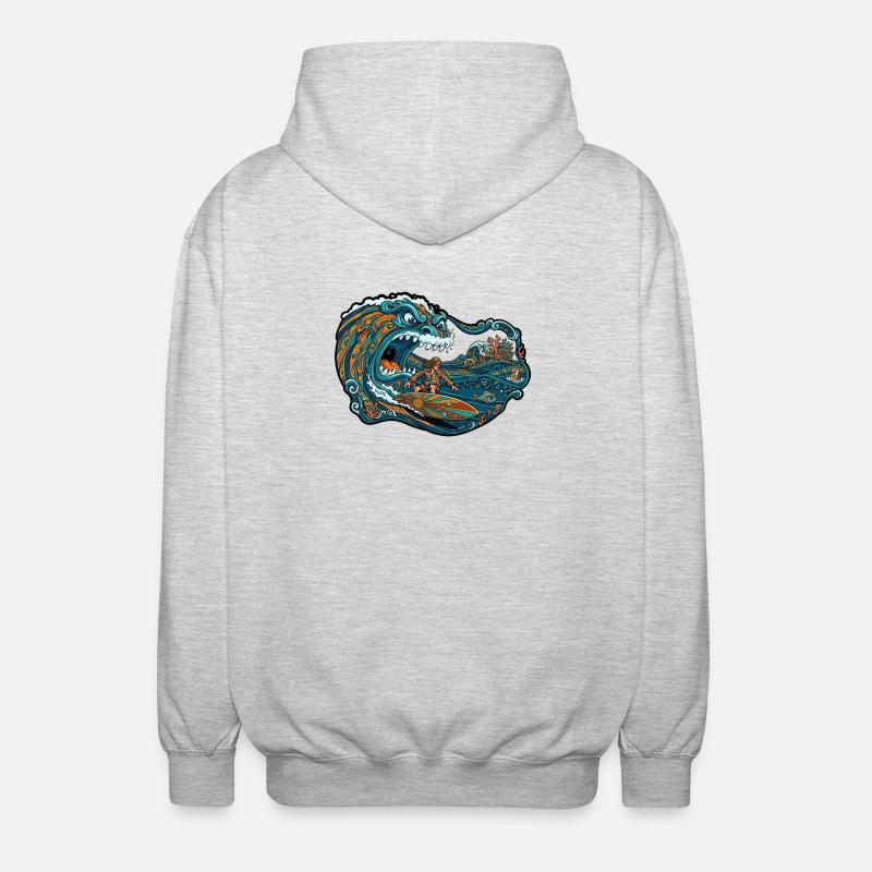 Aventure de vagues géantes de vagues - Veste à capuche unisexe - gris clair chiné