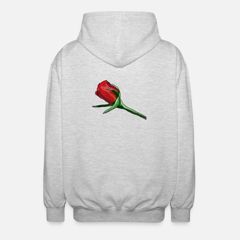 Red Rose on Black Painterly - Unisex Hooded Jacket - light heather grey
