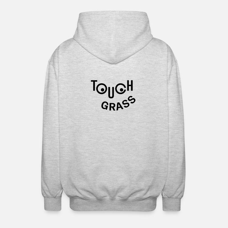 Touch Grass Happy Face - Unisex Hooded Jacket - light heather grey
