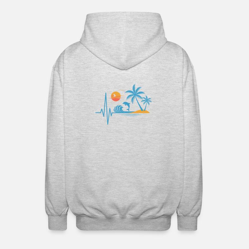 Tropical design palm trees dolphins vacation - Unisex Hooded Jacket - light heather grey