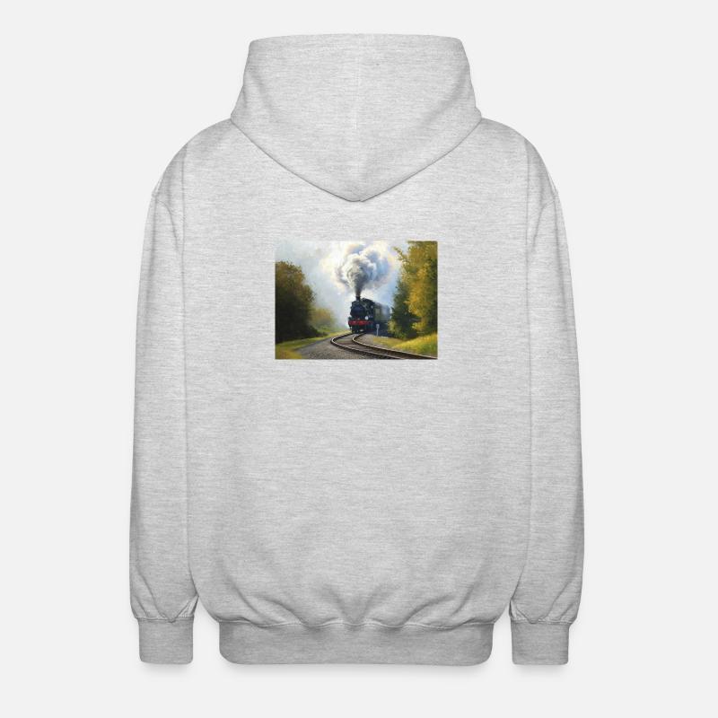 Herbstliche Dampfeisenbahn im Wald - Unisex Kapuzenjacke - Hellgrau meliert