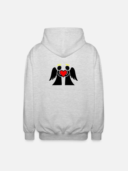 Engel Paar mit Herz Piktogramm - Unisex Kapuzenjacke - Hellgrau meliert