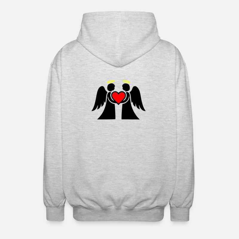 Engel Paar mit Herz Piktogramm - Unisex Kapuzenjacke - Hellgrau meliert