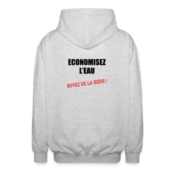 Wasser sparen, Bier trinken - Unisex Kapuzenjacke - Hellgrau meliert - Hinten - AI Model Male 185 light (185cm)