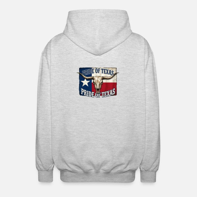Texas Pride Horns Skull - Unisex Hooded Jacket - light heather grey