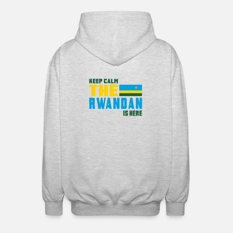 Keep Calm Ruanda Flaggen Design - Unisex Kapuzenjacke - Hellgrau meliert