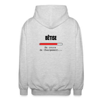 Bêtise en cours de chargement - Veste à capuche unisexe - gris clair chiné - Dos - AI Model Male 185 light (185cm)