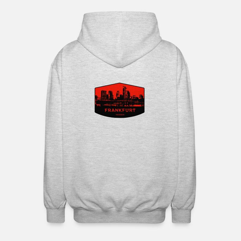 Frankfurter Skyline Patch Rot Schwarz - Unisex Kapuzenjacke - Hellgrau meliert