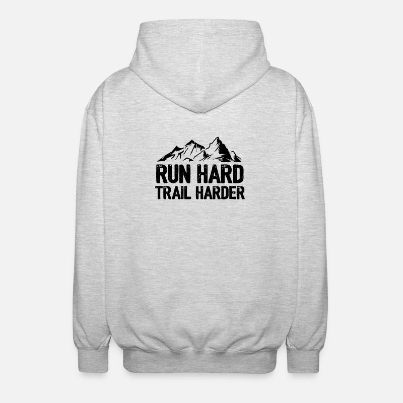 Laufen Sie hart. Härterer Trail. - Unisex Kapuzenjacke - Hellgrau meliert