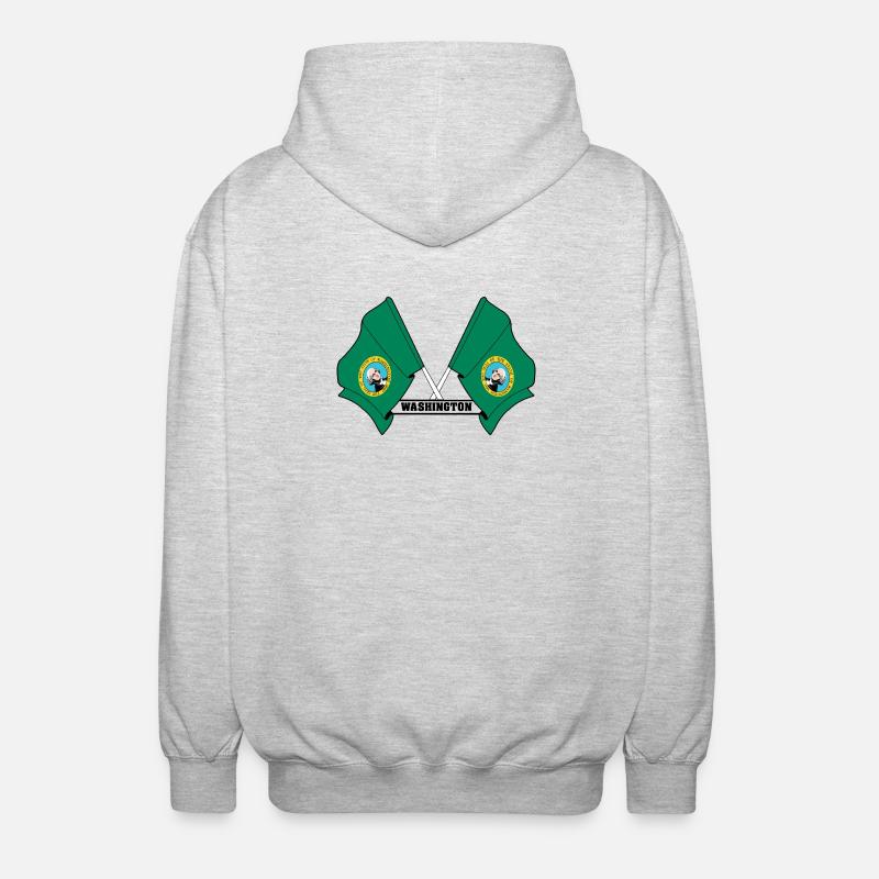 Zwei Flaggen mit dem Text WASHINGTON - Unisex Kapuzenjacke - Hellgrau meliert