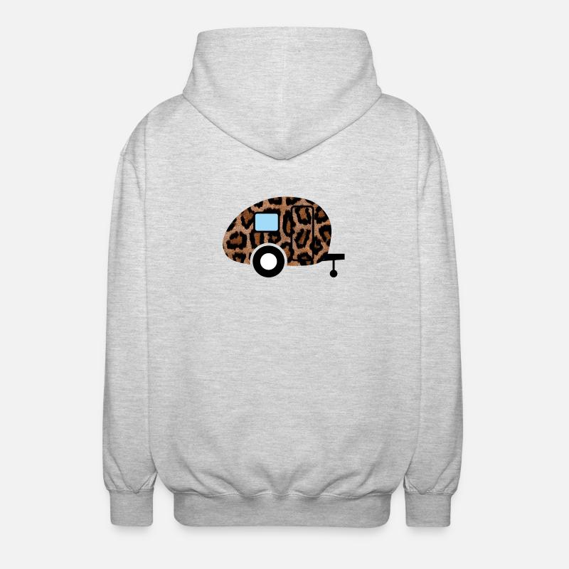 Wohnwagen Roulotte Léopard Tierliebe Camping Retro - Veste à capuche unisexe - gris clair chiné