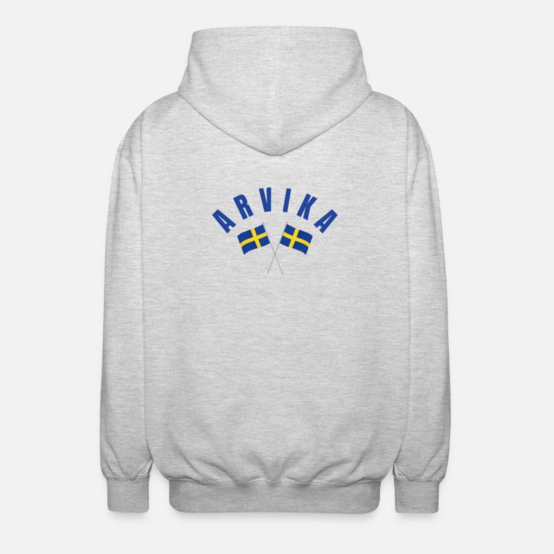 Arvika-Two Swedish Flags Emblem - Unisex Hooded Jacket - light heather grey