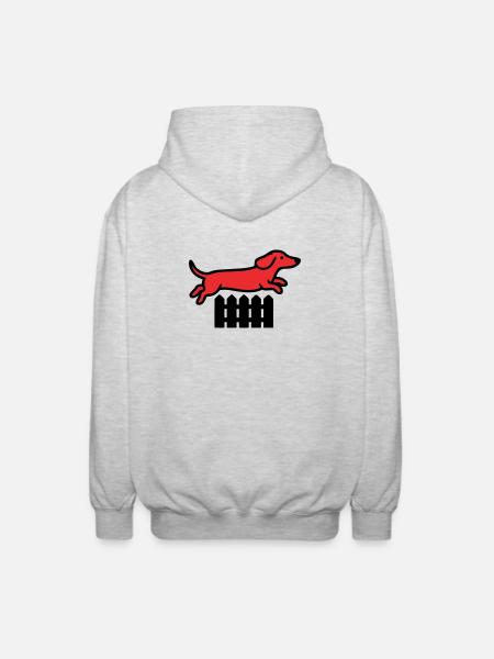 Dackel Sprung Zaun Agility - Unisex Kapuzenjacke - Hellgrau meliert