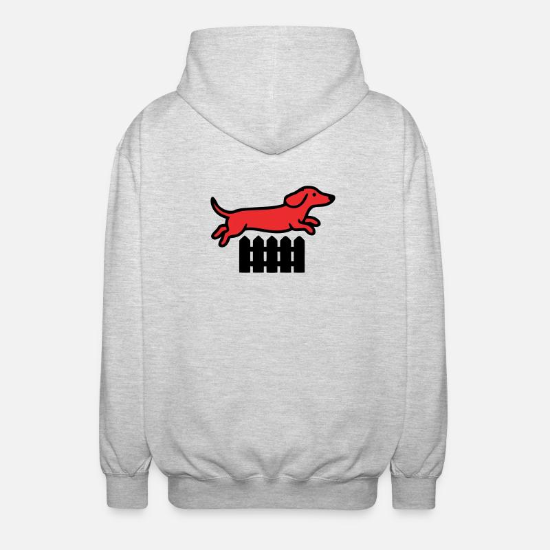Dackel Sprung Zaun Agility - Unisex Kapuzenjacke - Hellgrau meliert