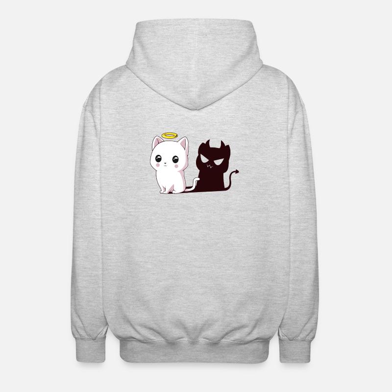 Kawaii Angel Cat with Devil Shadow - Unisex Hooded Jacket - light heather grey