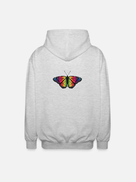 Bunte Schmetterlingsillustration Naturkunst-Ikone - Unisex Kapuzenjacke - Hellgrau meliert