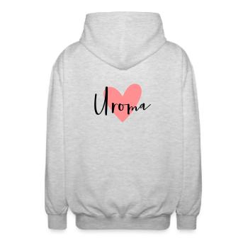 Uroma Herz - Unisex Kapuzenjacke - Hellgrau meliert - Hinten - AI Model Male 185 light (185cm)