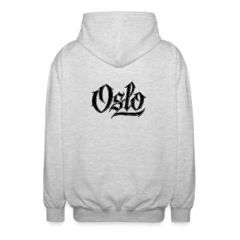 Urban Graffiti Style Schriftzug Oslo  - Unisex Kapuzenjacke - Hellgrau meliert - Hinten - AI Model Male 185 light (185cm)