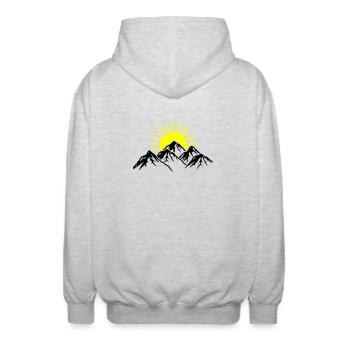 Mountains Sun Nature - Unisex Hooded Jacket - light heather grey - Back - AI Model Male 185 light (185cm)