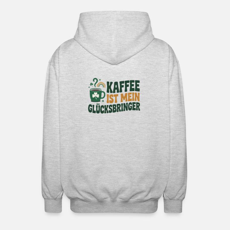 Kaffee ist mein Glücksbringer - Unisex Kapuzenjacke - Hellgrau meliert