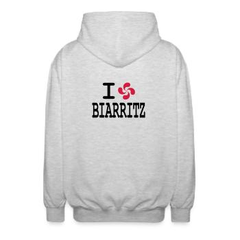 i love biarritz - lauburu - Veste à capuche unisexe - gris clair chiné - Dos - AI Model Male 185 light (185cm)