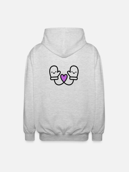 Cute Gloves with Heart | Winter Love - Unisex Hooded Jacket - light heather grey