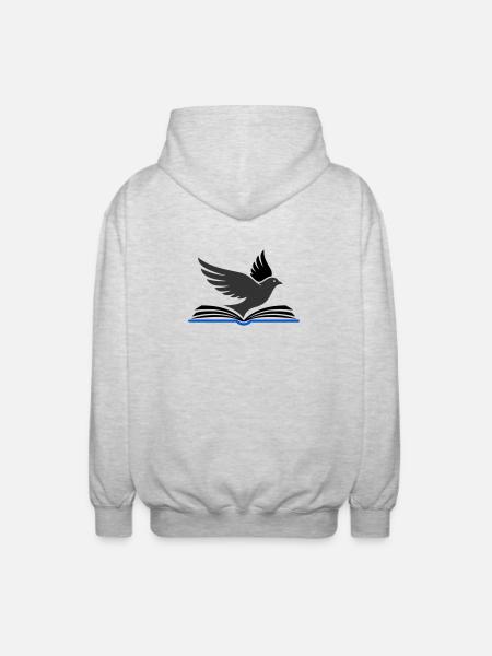 Bird flies out of book - Unisex Hooded Jacket - light heather grey