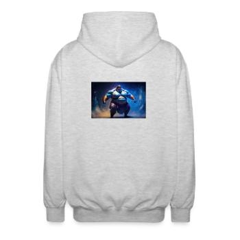 Sumo-Gott - Unisex Kapuzenjacke - Hellgrau meliert - Hinten - AI Model Male 185 light (185cm)