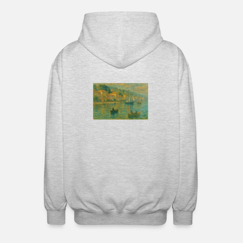 Hafenimpression Abendlicht - Unisex Kapuzenjacke - Hellgrau meliert