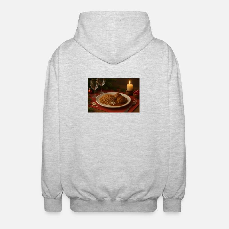 Festlicher Buchweizen-Fleischbällchen Teller - Unisex Kapuzenjacke - Hellgrau meliert