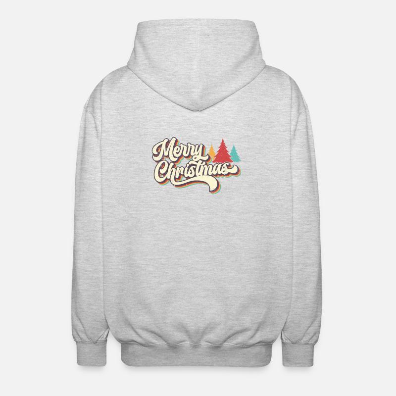 Retro Merry Christmas Rainbow Script - Unisex Hooded Jacket - light heather grey