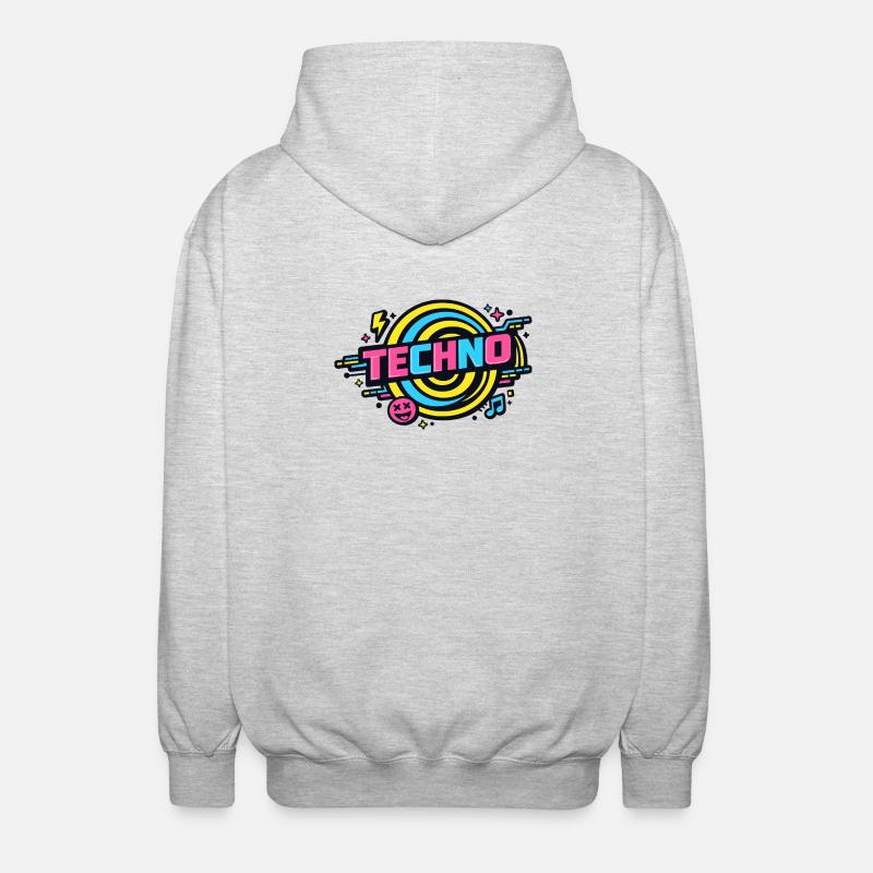 Techno Neon Retro Circle - Unisex Hooded Jacket - light heather grey