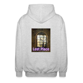 Lost Place - La fenêtre sur la cour - Veste à capuche unisexe - gris clair chiné - Dos - AI Model Male 185 light (185cm)