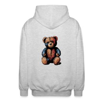 Teddy Kuscheltier Teddybär - Unisex Kapuzenjacke - Hellgrau meliert - Hinten - AI Model Male 185 light (185cm)
