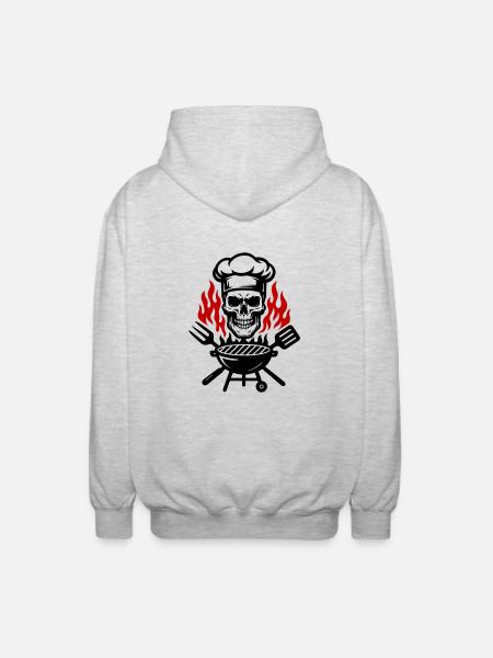 Grill Skull Chef Grilling - Unisex Hooded Jacket - light heather grey
