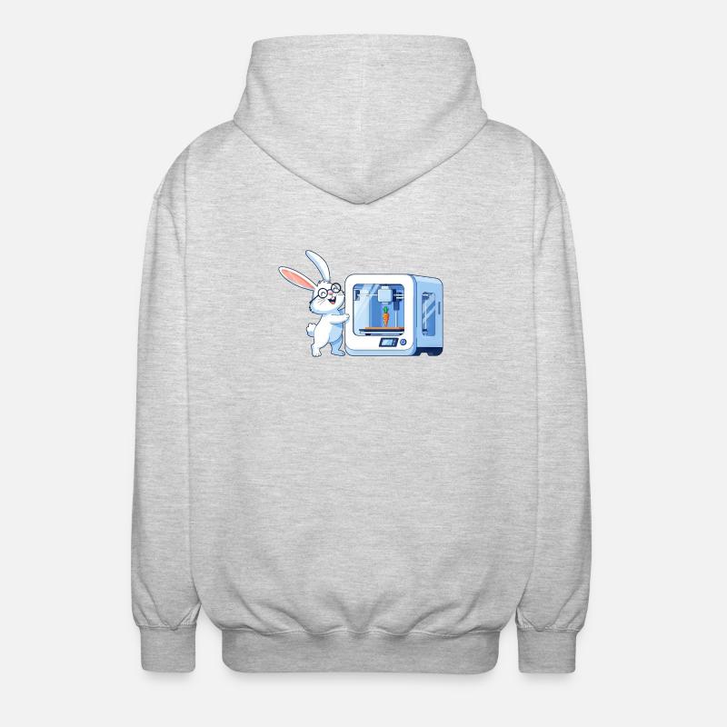 Lustiges Kaninchen Nerd Programmierer 3D Drucker - Unisex Kapuzenjacke - Hellgrau meliert