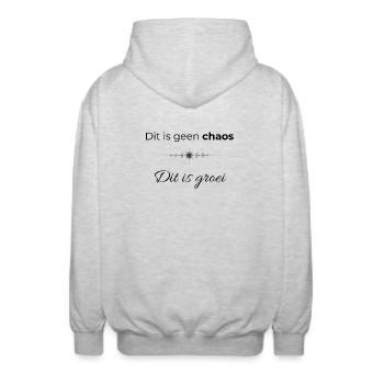 Kraftvolles Zitat | Das ist kein Chaos, das ist Wachstum - Unisex Kapuzenjacke - Hellgrau meliert - Hinten - AI Model Male 185 light (185cm)