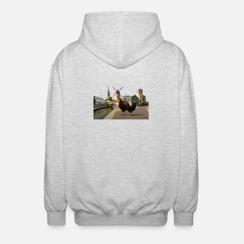 Marans, Stadthähne an der Mühle - Unisex Kapuzenjacke - Hellgrau meliert