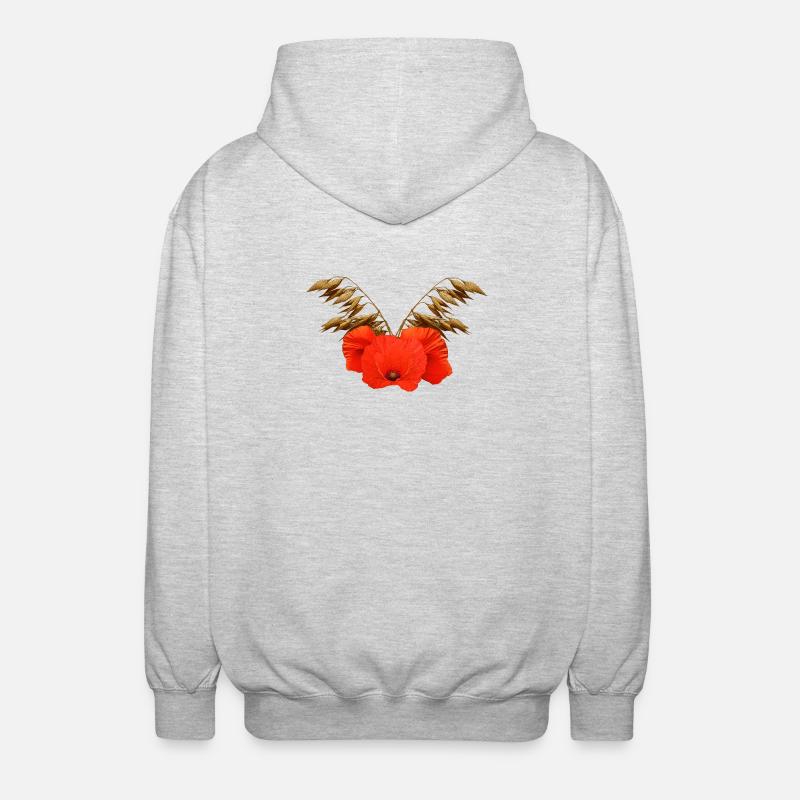 ländliche blumenmuster, Mohnmuster mit Hafer - Unisex Kapuzenjacke - Hellgrau meliert