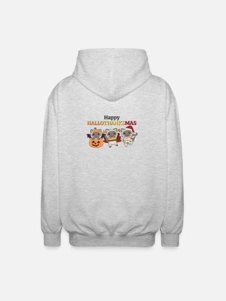 Happy Hallothanksmas Siamese Cat Christmas Cats - Unisex Hooded Jacket - light heather grey