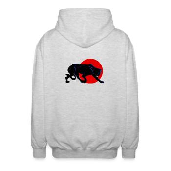 Panthère noire sur cercle rouge - Unisex Hooded Jacket - light heather grey - Back - AI Model Male 185 light (185cm)