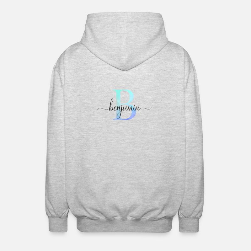 B| Monogramme | Nom | Benjamin | Aquarelle - Veste à capuche unisexe - gris clair chiné