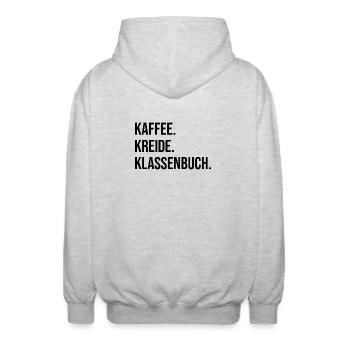 Kaffee. Kreide. Klassenbuch. - Unisex Kapuzenjacke - Hellgrau meliert - Hinten - AI Model Male 185 light (185cm)