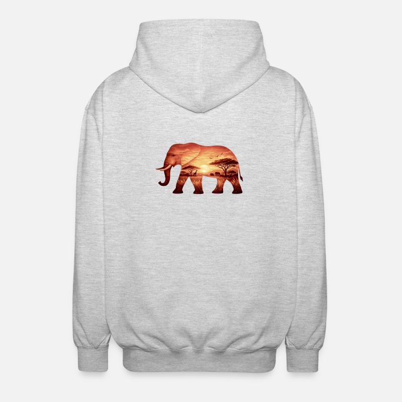 Elephant on Savannah - Unisex Hooded Jacket - light heather grey