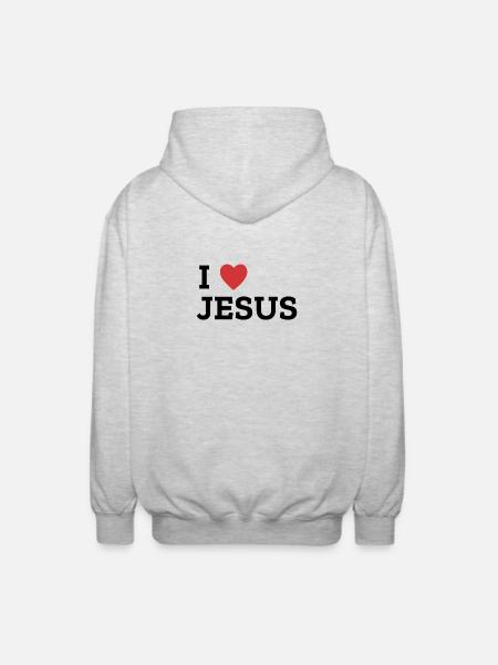 I Heart Jesus Bold Graphic Tee - Unisex Hooded Jacket - light heather grey